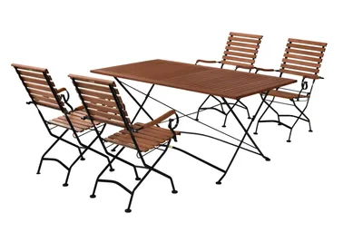 Produktbild von Merxx Gartenmöbelset Schlossgarten 5tlg., 4 Klappsessel, 1 Klapptisch 160 x 90 cm - Flachstahl/Eukalyptus