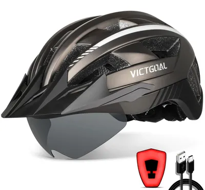Obrázek produktu pro Helma na kolo VICTGOAL pro muže i ženy, s vizírem, USB zadním světlem a magnetickými brýlemi