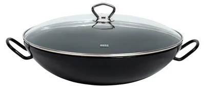 Produktbild von Riess 0385-022 Wokpfanne, 36 cm max. Durchmesser, Gusseisen/Gussaluminium, Induktionsherd-geeignet, inkl. Deckel