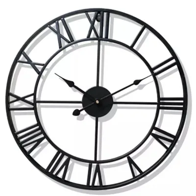 Produktbild von Wanduhr 60 cm groß für das Wohnzimmer Modern LOFT Retro ROMAN 3D Schwarz XXL Metall