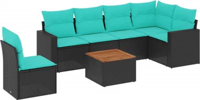 Produktbild von vidaXL 7-tlg. Garten-Sofagarnitur mit Kissen Schwarz Poly Rattan