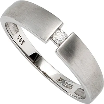 Produktbild von Gr. 62 Damen Ring 585 Gold Weißgold matt 1 Diamant Brillant 0,05ct. Weißgoldring