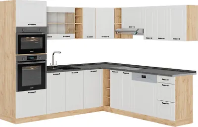 Produktbild von Eckküche Vicco R-Line Weiß Landhaus/Goldkraft Eiche 247 x 46 cm ohne Arbeitsplatte, Model 53826