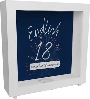 Produktbild von Endlich 18 Rahmen Spardose aus Holz mit Spruch Herzlichen Glückwunsch