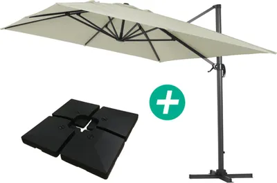 Produktbild von Ampelschirm aus Alu "Sun 4" - Rechteckig - 3 x 4 m - Ecru - Platten zur Beschwerung inbegriffen