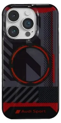 The back of a smartphone case with a geometric pattern and the Audi Sport logo.