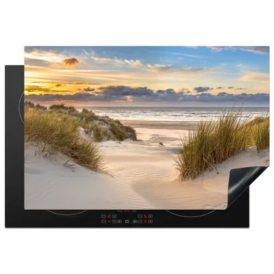 Produktbild von KitchenYeah© Herdabdeckplatte Strand - Düne - Gras - Sonnenuntergang - Meer , 78x52cm, Küche Deko, Glaskeramikkochfeld Herdabdeckung, Abdeckplatte fùr Kochfeld