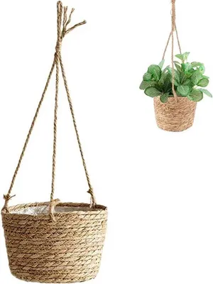 Produktbild von Jute-Hängematte Blumenkorb, Hängematte Pflanzenkorb, Hängematte Pflanzenbeutel, Jute-Hängematte Pflanzenbeutel, innen oder außen (braun)
