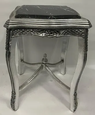 Barock Beistelltisch mit Marmorplatte Silber Schwarz Baroque Side Table with Marble Top Silver Black
