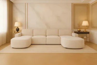 Image de Canapé d'angle Cursal Round U-Form, tissu Salvador, beige