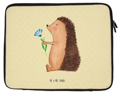 Produktbild von Mr. & Mrs. Panda Laptop Tasche Igel Blumen 27 x 36 cm - Gelb Pastell - Geschenk, Laptophülle, krank, Lustige Sprüche, Besuch, Laptoptasche, Krankheit, Case, Sleeve, Hülle