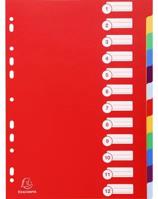 Image de Exacompta 15x Intercalaires PP semi rigide 12 positions A4 assort. 4912E