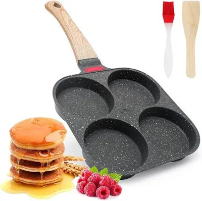 Immagine prodotto di Padella antiaderente con manico e coperchio - a forma di padella per 4 uova - ideale per fornelli a gas e piani a induzione - a forma di padella per hamburger e omelette