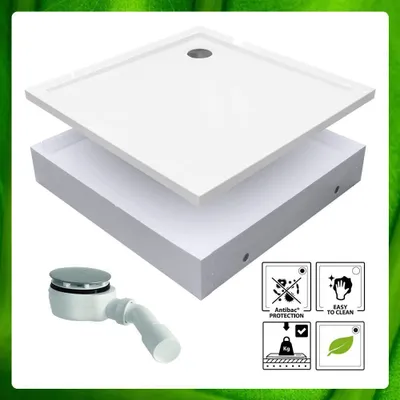 Produktbild von Quadratische Duschwanne mit Wannenträger und Siphon, Komplettset Duschtasse + Styroporträger + Ablauf Größe (LxB) - 80x80 cm