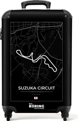 Produktbild von NoBoringSuitcases.com® Koffer Handgepäck Trolley Rollkoffer Kleine Reisekoffer mit 4 Rollen - F1 - Sport - Suzuka-Rennstrecke - Rennstrecke - Schwarz und weiß - Cabin Size < 55x40x23 cm & 55x40x20 cm - Fotokoffer - Kabinenkoffer - BoardgepäckHandgepäck Koffer 55x35x20 cm, 36L,