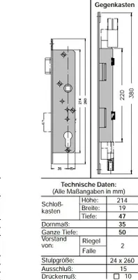 Produktbild von Schüco Antipanik Riegel-Fallenschloss Fkt E, DIN rechts 211418