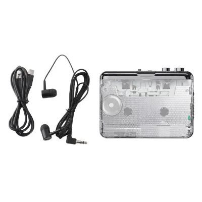 Image de Lecteur cassette avec convertisseur USB MP3 – Permet de numériser les cassettes sur PC/iPod, lecteur musical rétro avec prise casque, connecteurs RCA et fonctionnement sur batterie/USB