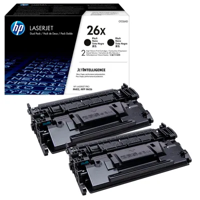 Zdjęcie produktu dla HP 26X – zestaw 2 czarnych, oryginalnych wkładów z tonerem XL, 18000 stron(y), Czarny, 2 szt.