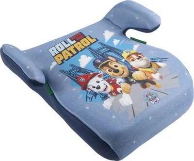Immagine prodotto di Seggiolino Paw Patrol i-Size ECE R129/03. Seggiolino per bambini da 126 a 150 cm di altezza. Seggiolino con grafica dei simpatici cani Chase, Rubble e Marshall, su sfondo blu.
