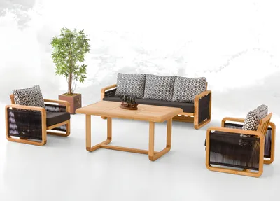 Immagine prodotto di Set di mobili da giardino in legno nero tessile 4 pezzi design moderno