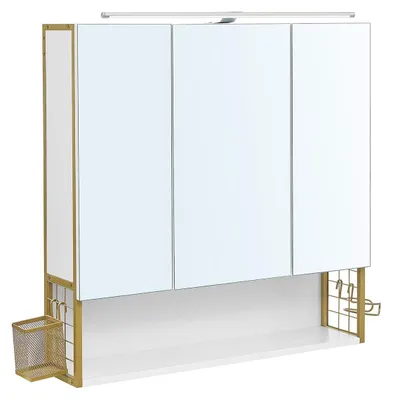 Image de Armoire miroir avec éclairage, finition or blanc, dimensions 70 x 14,5 x 70 cm