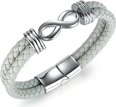 Produktbild von INF Vintage gewebtes Lederarmband mit Unendlichkeitsanhänger Grau