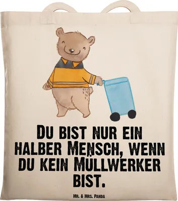 Produktbild von Mr. & Mrs. Panda Stoffbeutel Müllwerker Herz - Transparent - Geschenk, Shopping Tasche, Lustig, Müllmann, Tote Bag, Witzig, Jutebeutel, totebag, Spruch, Laptoptasche