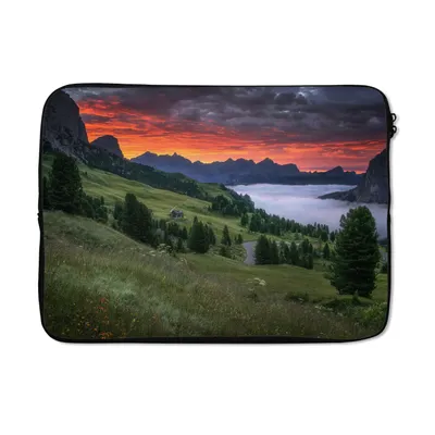 Produktbild von MuchoWow® Laptop Hülle 14 ZollGras - Berge - Abend Laptoptasche - Laptoptasche - Stoßsicher - Schutzhaube