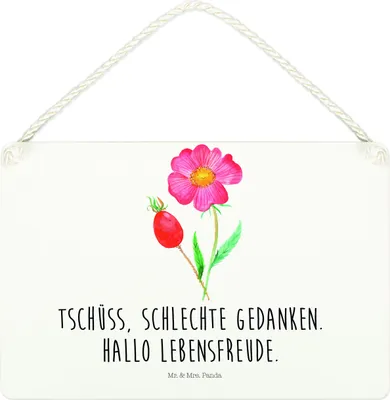 Produktbild von Mr. & Mrs. Panda Holzschild Blume Hagebutte DIN A4 - Weiß - Geschenk, Garten, Lebensfreude, wandtafel, Schlechte Gedanken, holzbild, Türschild, Wandbild Holz, Schild