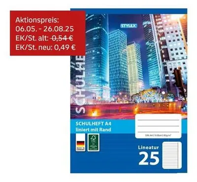 Produktbild von Stylex Schulheft DIN A4, 16 Blatt – Lineatur 25