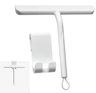 Produktbild von Vinabo Duschabzieher Silikon 21 cm Weiß mit Halterung – Duschwischer mit Edelstahl-Kern, leiser Fensterabzieher für Dusche, Duschwand, Spiegel & Fliesen, Rutschfester Griff fürs Bad