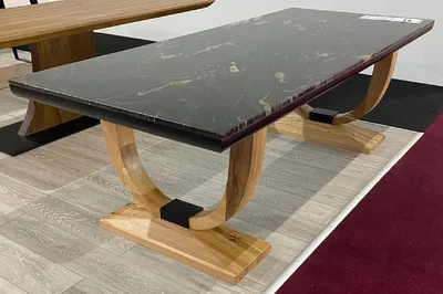 Produktbild von Casa Padrino Luxus Esstisch Schwarz / Naturfarben 240 x 100 x H. 77 cm - Rechteckiger Küchentisch mit Granit Tischplatte - Esszimmer Möbel - Luxus Möbel - Luxus Einrichtung - Esszimmer Einrichtung