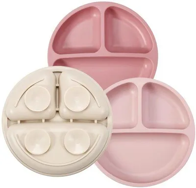 Image de Ensemble de 3 assiettes en silicone pour bébé Unyqoos®, avec ventouse – sans BPA, antidérapantes, compatibles lave-vaisselle et micro-ondes, 3 compartiments, pour bébés et enfants