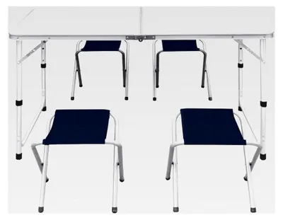 Produktbild von Klappbarer Campingtisch mit 4 Hockern, höhenverstellbar, 120x60 cm