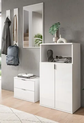 Produktbild von Garderobe Set 5-teilig "SystemX" in weiß Hochglanz Garderobenkombination 184 cm