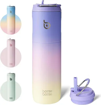 Image de Gourde isolée 680 ml avec paille et poignée, double paroi, anti-fuite