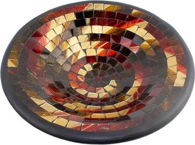 Produktbild von Glas-Mosaik-Schale mit hintermalten Glassteinen belegt - Dekoschale 29 cm, Farbe:rot/gold