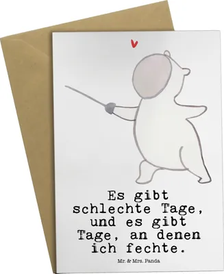 Produktbild von Mr. & Mrs. Panda babykarte Panda Fechten - Weiß - Geschenk, osterkarte, Fecht Verein, Club, genesungskarte, weihnachtskarten, Fechter Bund, hochzeitskarten, osterkarten