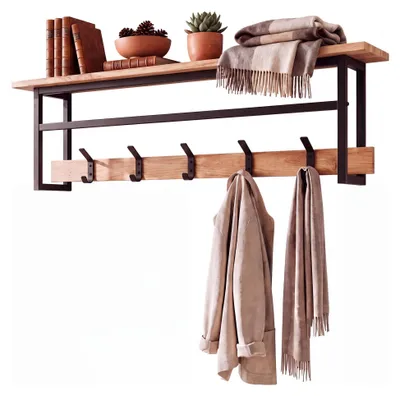 Wandgarderobe Akazie 100 cm mit Holzablage, Metallrahmen und Kleiderstange in Gesamtansicht.