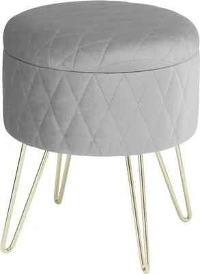 Produktbild von WOLTU Sitzhocker mit Stauraum Polsterhocker Samtstoff Golden Metallbeine gepolsterte Fußhocker bis 150kg belastbar Hellgrau