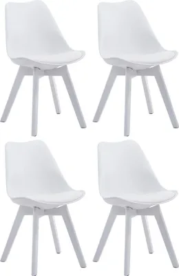 Imagen del producto de Juego de 4 sillas de comedor – diseño con respaldo – asiento cómodo | Color: blanco | Color base: blanco