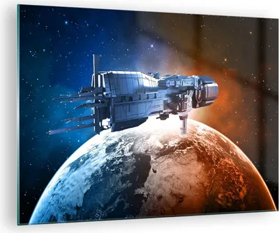 Produktbild von Bilder auf glas - Kosmos Sputnik - 70x50cm - Glasbilder - Wandbilder - Kunstdruck - zum Aufhängen bereit - Wanddekoration aus Glas - Glas Bilder - Wandbild auf Glas - Einteilig - GAA70x50-3597