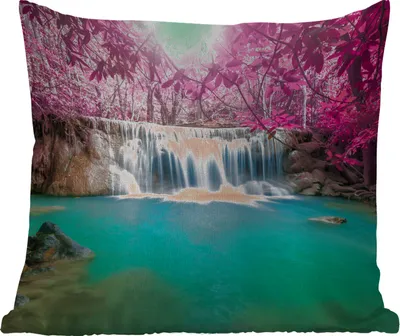 Produktbild von MuchoWow® Outdoor Kissen - Wasserfall - Baum - Rosa - Natur - 60x60 cm - Wetterfest - Lounge Kissen - Dekoration - Schlaf Kissen