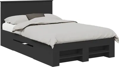 Produktbild von Bettrahmen mit Kopfteil Schwarz 120 x 200 cm Holzwerkstoff