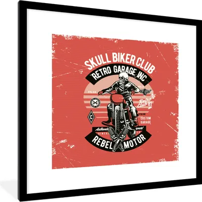 Produktbild von MuchoWow® MuchoWow® Gerahmtes Poster Motorrad - Skelett - Retro 40x40 cm - Poster mit zchwarzem Bilderrahmen - Poster - Plakat im Rahmen