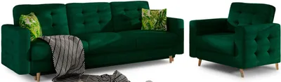 Produktbild von Grüne Sitzgruppe: Schlafsofa mit Stauraum, 3-Sitzer (223 cm) und Sessel, Liegefläche 196x133 cm