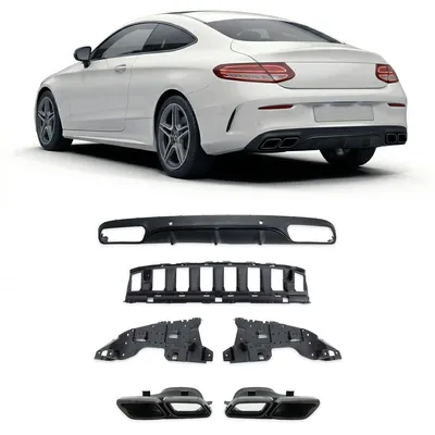 Produktbild von SET Heckdiffusor Schwarz Hochglanz + Blenden passend für Mercedes C-Klasse C205 / A205 ab 15-18 AMG Sport