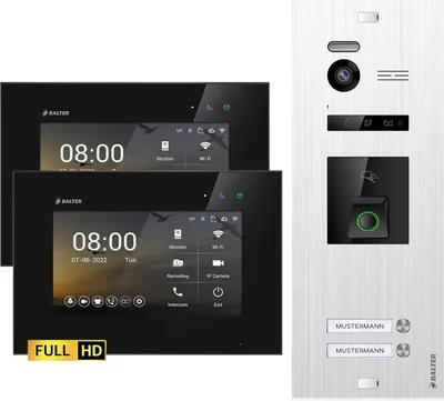 Produktbild von Balter EVO HD Video Türsprechanlage mit Fingerprint und RFID für 2 Familienhaus, 2x Monitor