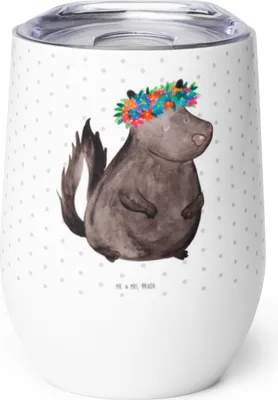 Produktbild von Mr. & Mrs. Panda Thermo Becher Stinktier Mädchen - Weiß - Geschenk, kaffee tasse, Namaste, Raubtier, thermosbecher, Skunk, Yoga, heißgetränkebecher, Thermobecher