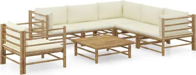 Produktbild von Maison Exclusive - 7-tlg. Garten-Lounge-Set mit Cremeweißen Kissen Bambus